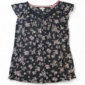 Croft & Barrow Intimates Floral Sleep Shirt 2X Black Pink Lace Detail Nightgown